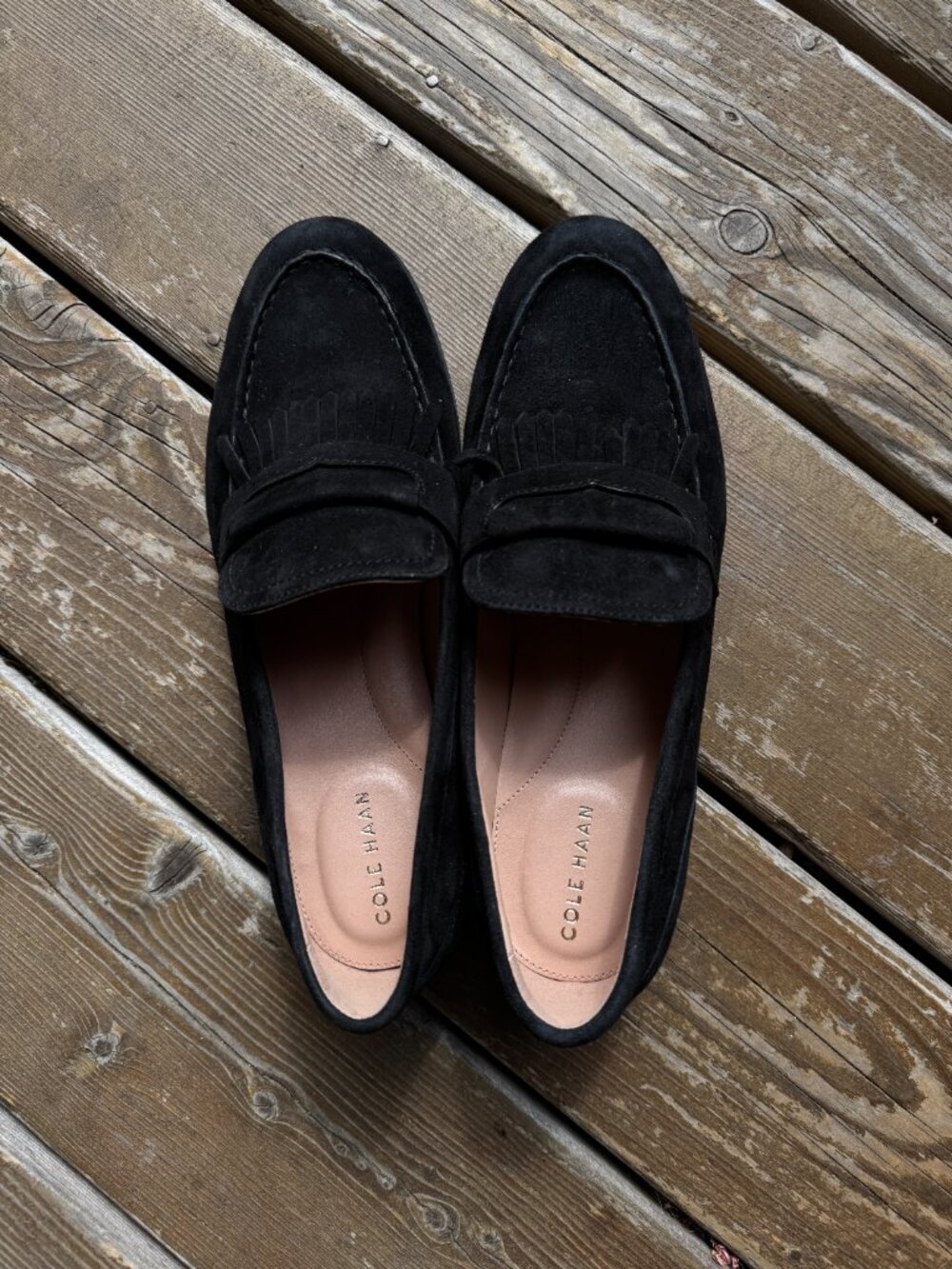 Cole Haan Black Nubuck Stassi Kiltie Fringe Slip On Loafer in Women's 10B - Picture 8 of 14